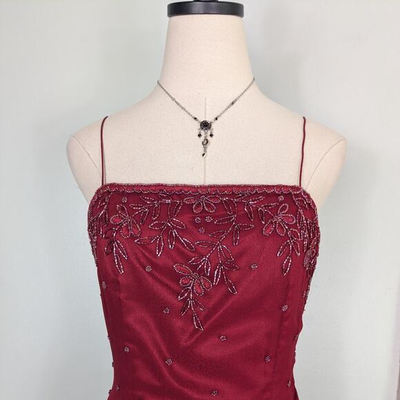 Scala Beaded Prom Dress Maxi Gown S Red Pink Silk Y2K Fairy Y2K Modest Gatsby - Picture 3 of 16